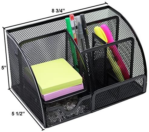 Greenco Mesh Office Supplies Desk Organizer Caddy, 6 Compartments, Black - Image 5