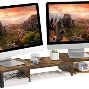 Giikin Dual Monitor Stand Riser- 3 Shelf Screen Stand with Adjustable Length and Angle,Double Monitor Riser for PC, Computer, Laptop,Printer,Multi Desktop Stand Stor Giikin Dual Monitor Stand Riser- 3 Shelf Screen Stand with Adjustable Length and Angle,Double Monitor Riser for PC, Computer, Laptop,Printer,Multi Desktop Stand Stor