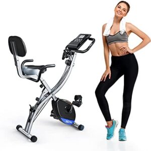 MGYM Folding Exercise Bike, Magnetic Resistance 3-in-1 Upright Recumbent Stationary Fitness Bikes 300lb Capacity with Back Support Arm Workout Band Extra Large Seat Cushion, Home Gym Cardio Training Equipment for Men Women