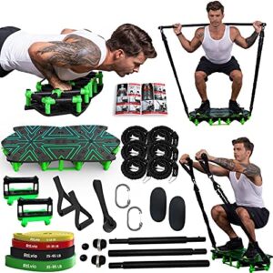 Portable Home Gym Workout Equipment Including Push-up Stand,Ab Roller Wheel,Elastic Resistance Bands,Pilates Bar and More for Full Body Workouts System,to Build Muscle and Burn Fat for Man Woman
