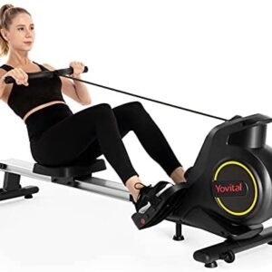 Yovital Foldable Rowing Machine for Home Use, Rowing Machine Rower Exercise Equipment, Row Machine 8 Level Adjustable Magnetic Resistance with LCD Monitor, Full Body Fitness