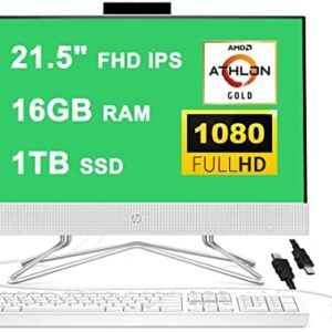HP Flagship 22 All-in-One Desktop Computer 21.5" FHD IPS Display AMD Athlon Gold 3150U 16GB DDR4 1TB SSD WiFi DVD AMD Radeon Graphics Webcam Win 10 + HDMI Cable