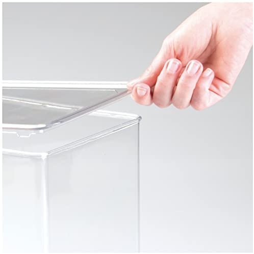 mDesign Tall Plastic Stackable Home, Office Supplies Storage Organizer Bin Box with Attached Lid - Holder Container Bin for Note Pads, Gel Pens, Staples, Dry Erase Markers, Tape - 9" High - Clear - Image 4