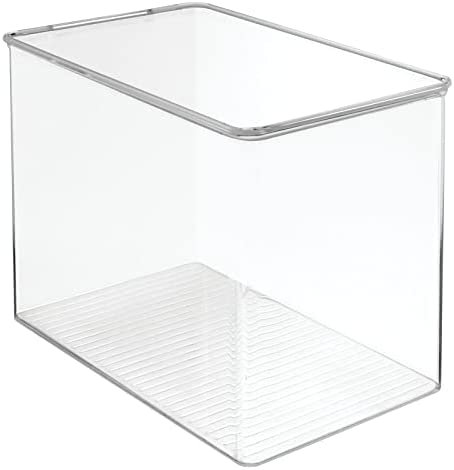 mDesign Tall Plastic Stackable Home, Office Supplies Storage Organizer Bin Box with Attached Lid - Holder Container Bin for Note Pads, Gel Pens, Staples, Dry Erase Markers, Tape - 9" High - Clear - Image 9