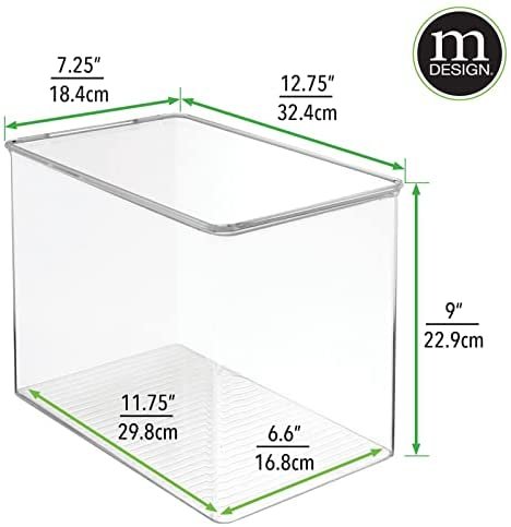 mDesign Tall Plastic Stackable Home, Office Supplies Storage Organizer Bin Box with Attached Lid - Holder Container Bin for Note Pads, Gel Pens, Staples, Dry Erase Markers, Tape - 9" High - Clear - Image 8