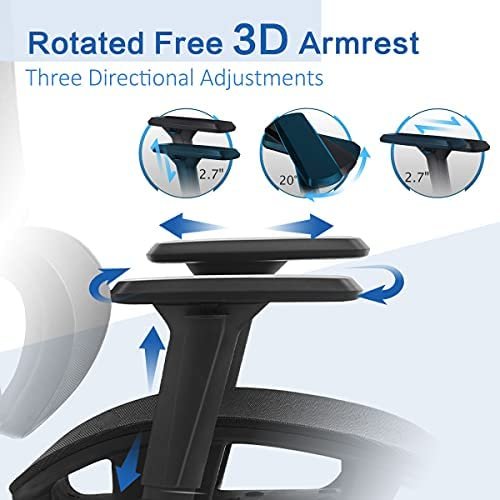 Office Chair, FelixKing Ergonomic Desk Chair with 3D Adjustable Headrest and Armrests Lumbar Support and Silver Wheels Reclining High Back Mesh Computer Chair (Black) - Image 4