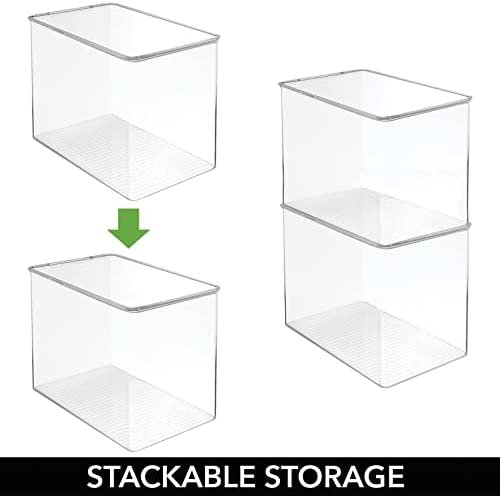 mDesign Tall Plastic Stackable Home, Office Supplies Storage Organizer Bin Box with Attached Lid - Holder Container Bin for Note Pads, Gel Pens, Staples, Dry Erase Markers, Tape - 9" High - Clear - Image 2
