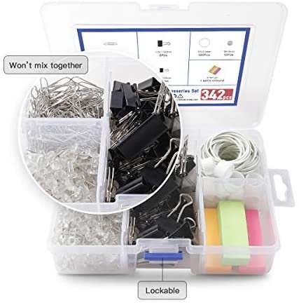 342 Pcs Small Office Supplies Kit with Storage Container, Metal Binder Clips Medium/Small, Paper Clips, Assorted Rubber Bands, Page Markers, Push Pins, for Home, Office, School, etc. - Image 3