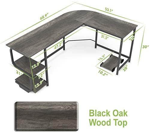 Teraves Reversible L Shaped Desk with Shelves Round Corner Computer Desk Gaming Table Workstation for Home Office - Image 7