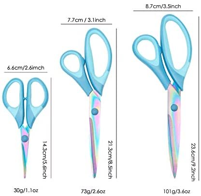 Titanium scissors Set of 3 Pack Fabric scissors Rubber Soft Grip Handle Sharp blades Multipurpose scissors set for Sewing Carfts Office and Home Supplies, Blue - Image 6