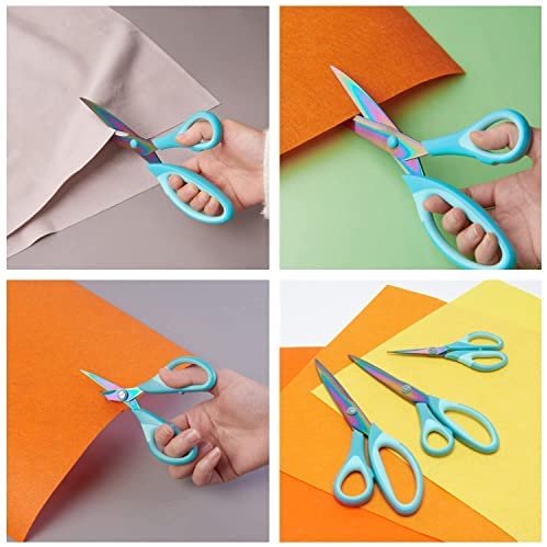 Titanium scissors Set of 3 Pack Fabric scissors Rubber Soft Grip Handle Sharp blades Multipurpose scissors set for Sewing Carfts Office and Home Supplies, Blue - Image 7