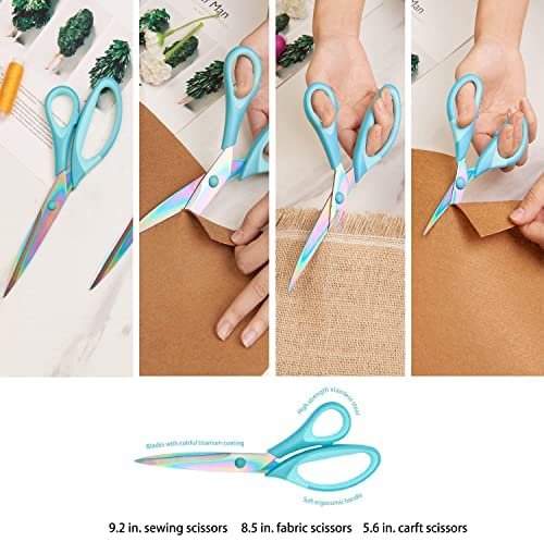 Titanium scissors Set of 3 Pack Fabric scissors Rubber Soft Grip Handle Sharp blades Multipurpose scissors set for Sewing Carfts Office and Home Supplies, Blue - Image 4