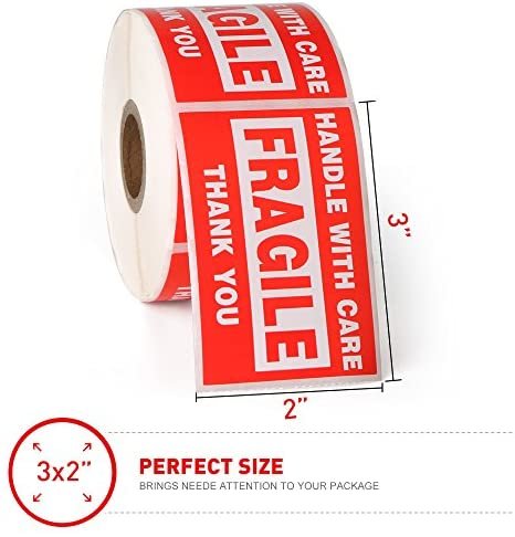 Fragile - 2"x3" Handle with Care Shipping Stickers, 500 Labels Per Roll - Image 2