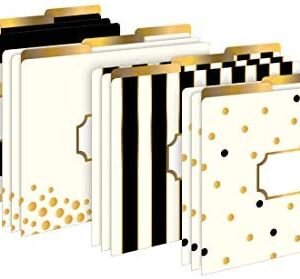 BARKER CREEK Designer File Folders Set of 12, Gold, Multi-Design Set with Gold Designs on Outside, Gold Tabs and Cream on Inside, Letter-Size File Folders, 1/3 Cut Tabs, Pack of 12 (1337)