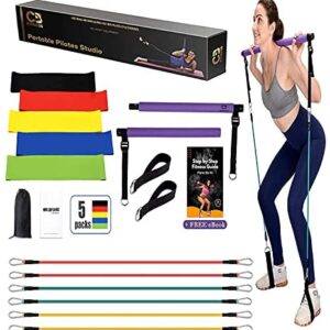 CB FITNESS Portable Pilates Bar with Resistance Bands for Men and Women Supports Full-Body Workouts