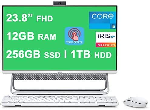 Dell Flagship Inspiron 24 5000 5400 All-in-One Desktop 23.8” FHD AIT Infinity Touchscreen 11th Gen Intel 4-Core i5-1135G7 (Beats i7-10710U) 12GB RAM 256GB SSD + 1TB HDD USB-C HDMI WiFi6 Win10 Silver