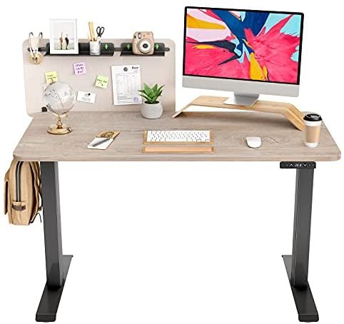 FAMISKY Dual Motor Adjustable Height Standing Desk, Electric Sit Stand Desk with Screen Panel, 48 x 24 Inches Stand up Desk, Home Office Desk with Greige Top and Black Frame