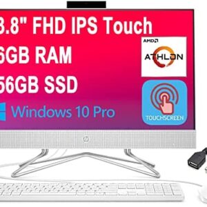 HP 24 Flagship All-in-One Desktop Computer 23.8" FHD IPS Touchscreen (72% NTSC) AMD Athlon Gold 3150U 16GB RAM 256GB SSD AMD Radeon Graphics DVD-RW WiFi HD Webcam Win10 Pro (White) + USB Extension