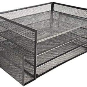 Halter Mesh Desk File Holder Organizer Compartments 4 Trays, Black, Medium