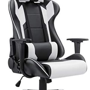 Homall Gaming Chair Office Chair High Back Computer Chair Leather Desk Chair Racing Executive Ergonomic Adjustable Swivel Task Chair with Headrest and Lumbar Support (White)
