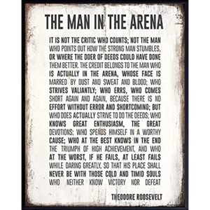 LARGE 11×14 – Teddy Roosevelt The Man in the Arena Wall Art Poster – Motivational Quote – Inspirational Home Office Decor Room Decoration – Uplifting Encouragement Entrepreneur Gifts – Daring Greatly