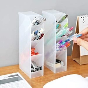 Lekgymr Translucent Black & White Desk Pen Holder Pencil Storage Organizer Rack,Plastic Multi-Functional Desktop Stationary Organizer for School Office Home Dormitory Art Supplies (White01,One Size)