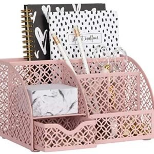 Light Pink Desk Organizer – Cute and Girly Pink Desk Accessories – Office Storage for Girls and Women – Paper Storage and Office Supply Storage – Home Office
