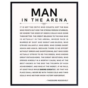 Man in the Arena Quote Poster – 8×10 Motivational Inspirational Teddy Roosevelt Daring Greatly Wall Art Decor – Unique Gift for Men, Boys, Teens, Entrepreneur – For Office, Living Room, Bedroom