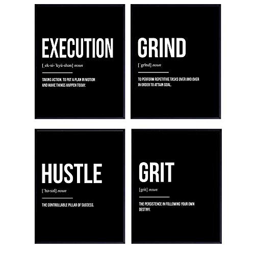 Motivational Office Decor Wall Art Print Set for Entrepreneurs, Team Managers - Inspirational Posters and Unique Room and Apartment Decorations - Great Gift for Men, Women - 8x10 Photo Unframed