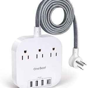 Power Strip with USB C, 3 Outlets 4 USB Ports (22.5W/4.5A) Desktop Charging Station, Flat Plug, 5ft Braided Extension Cord, Non Surge Protector for Travel, Cruise Ship, ETL Listed Power Strip with USB C, 3 Outlets 4 USB Ports (22.5W/4.5A) Desktop Charging Station, Flat Plug, 5ft Braided Extension Cord, Non Surge Protector for Travel, Cruise Ship, ETL Listed