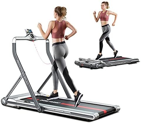 RHYTHM FUN Treadmill 2-in-1 Folding Treadmill Under Desk Walking Treadmill for Home with Foldable Handrail Wide Tread Belt Super Slim Mini Quiet Treadmill with Smart Remote Control and Workout App