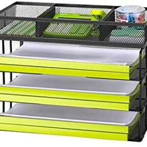 Reliatronic Mesh Office Desk Organizer, Stackable File Letter Tray Organizer Perfect for Home Office, Black