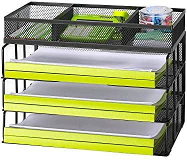 Reliatronic Mesh Office Desk Organizer, Stackable File Letter Tray Organizer Perfect for Home Office, Black