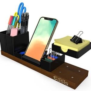 The Office Oasis Magnetic Desk Organizer, Bamboo Base with Customizable Trays, Brown
