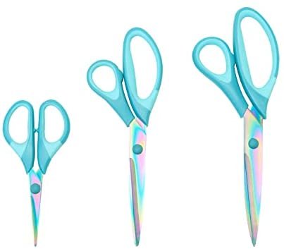 Titanium scissors Set of 3 Pack Fabric scissors Rubber Soft Grip Handle Sharp blades Multipurpose scissors set for Sewing Carfts Office and Home Supplies, Blue