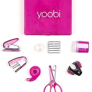 Yoobi Pink Mini Office Supply Kit – Mini School Supplies Kit for Kids & Adults – Includes Scissors, Mini Stapler, Staple Remover, Staples, Tape Dispenser & More – School, Home or Office Supplies Kit