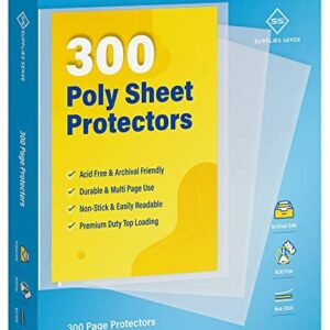 300 Clear Top Loading Page Protectors Fits Copy Paper 8.5 x 11", 11-Hole Fits 3 Ring Binders, Multi Sheet Use: Great for School Supplies, Office Supplies - Supplies Sense Lightweight Sheet Protectors