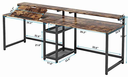 TIYASE 78.7 inch Double Computer Desk with Storage Shelves, Extra Long Two Person Desk with Hutch, Double Workstation Home Office Desk Writing Table with Tiltable Tabletop and Monitor Stand(Rustic) - Image 7