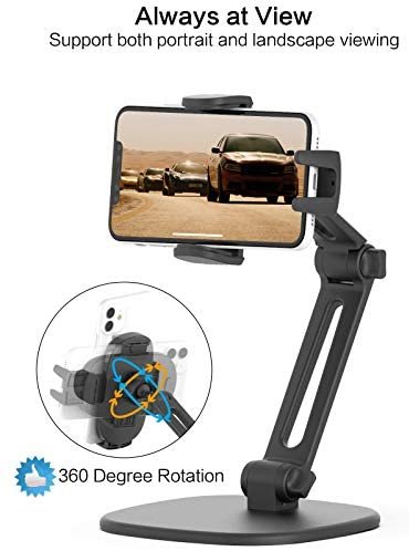 Desk Phone Stand Adjustable Height Multi Angles Heavy Base, APPS2Car Multifunctional Universal Cell Phones Holder Table Mount for Office Kitchen Video Call Watching Movie for All Mobile iPhone (Black) - Image 4