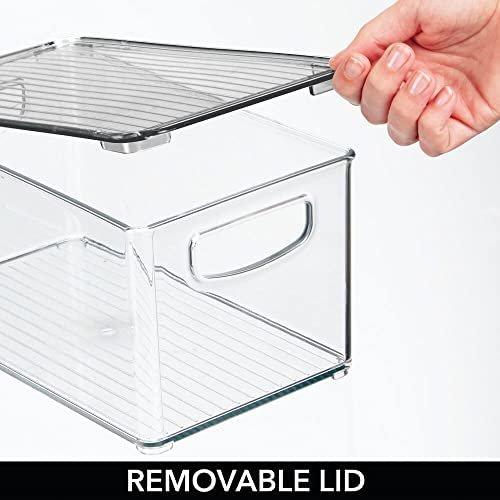 mDesign Plastic Stackable Office Storage Box Container with Handles, Lid for Home Office to Hold Gel Pens, Erasers, Tape, Pens, Pencils, Markers, Notepads, Highlighters - 4 Pack - Clear/Smoke Gray - Image 4