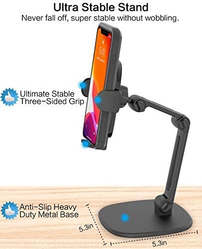 Desk Phone Stand Adjustable Height Multi Angles Heavy Base, APPS2Car Multifunctional Universal Cell Phones Holder Table Mount for Office Kitchen Video Call Watching Movie for All Mobile iPhone (Black) - Image 2
