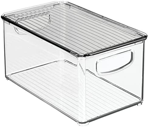 mDesign Plastic Stackable Office Storage Box Container with Handles, Lid for Home Office to Hold Gel Pens, Erasers, Tape, Pens, Pencils, Markers, Notepads, Highlighters - 4 Pack - Clear/Smoke Gray - Image 9