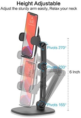 Desk Phone Stand Adjustable Height Multi Angles Heavy Base, APPS2Car Multifunctional Universal Cell Phones Holder Table Mount for Office Kitchen Video Call Watching Movie for All Mobile iPhone (Black) - Image 3