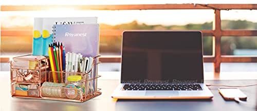 Upgraded Ladies Desk Organizer Cute Mesh Office Supplies Accessories with 2 Drawers for Desktop Organization in Office School Home (Rose gold) - Image 4