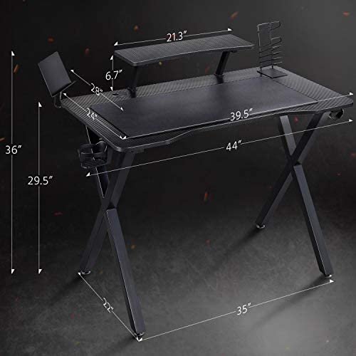 Yaheetech Computer Desk Black Gaming Desk 40 inch PC Home Office Desk Table Study Writing Desks Gamer Workstation with Monitor Stand Headphone Storage Hook Storage Rack Cup Holder, Black - Image 3