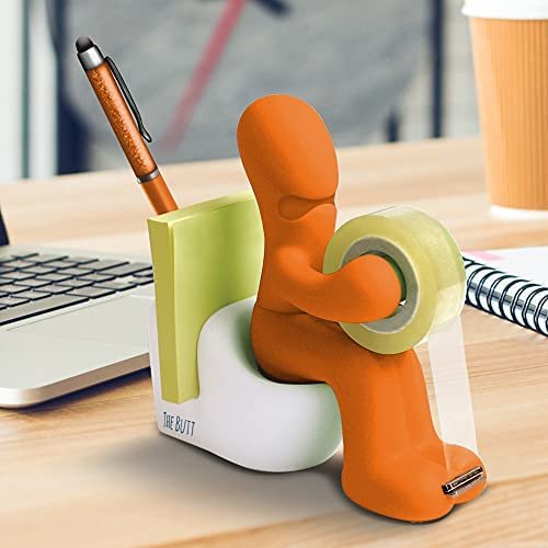The Butt' Office Supply Station Tape Dispenser - Cute and Fun Desk Accessory for Office, Home or School - Novelty Desk Tidy Brings a Smile to Your Face - Ideal Gift (Orange) - Image 2