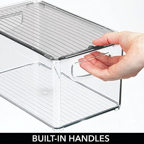 mDesign Plastic Stackable Office Storage Box Container with Handles, Lid for Home Office to Hold Gel Pens, Erasers, Tape, Pens, Pencils, Markers, Notepads, Highlighters - 4 Pack - Clear/Smoke Gray - Image 6