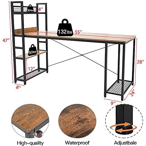 FOENOEL Computer Desk 47 inch with Storage Shelves Study Writing Table for Home Office,Modern Simple Style - Image 6