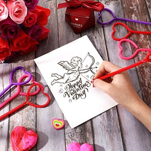 36 Pieces Valentines Day Pens Heart Shape Pens Rollerball Pens Valentine Party Favor Pens Black Gel Ink, Ballpoint Pen for School Boys and Girls Office Supplies (Rose Red) - Image 7