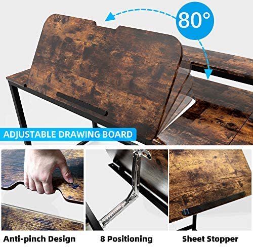 TIYASE 78.7 inch Double Computer Desk with Storage Shelves, Extra Long Two Person Desk with Hutch, Double Workstation Home Office Desk Writing Table with Tiltable Tabletop and Monitor Stand(Rustic) - Image 6